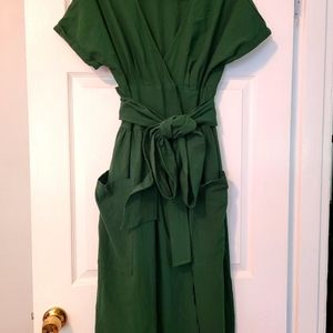 Green Cotton Wrap Dress w/ Pockets  | Large but runs Small | Never Worn
